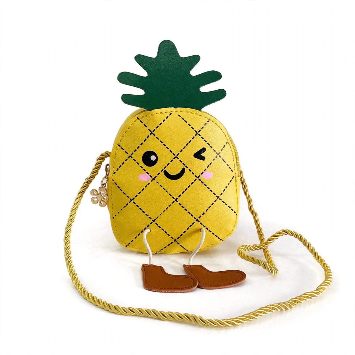 Kids pineapple crossbody purse - clean white studio product photo