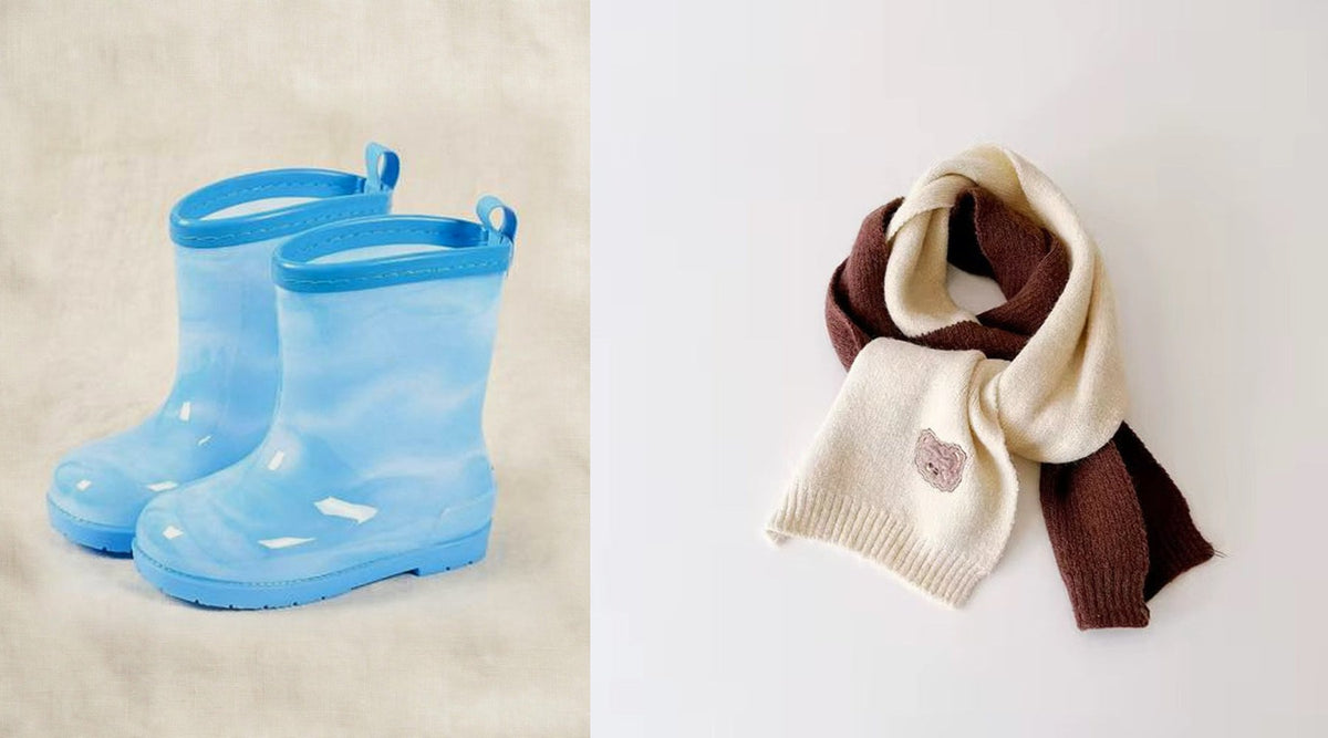Rainy day gift set - Sky Blue rain boots with the coffee and cream scarf