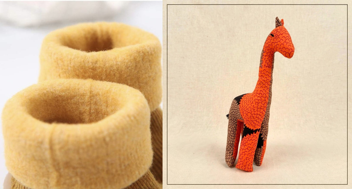 Sock shoes and safari friend gift set - Pumpkin spice sock shoes with the Giraffe plush