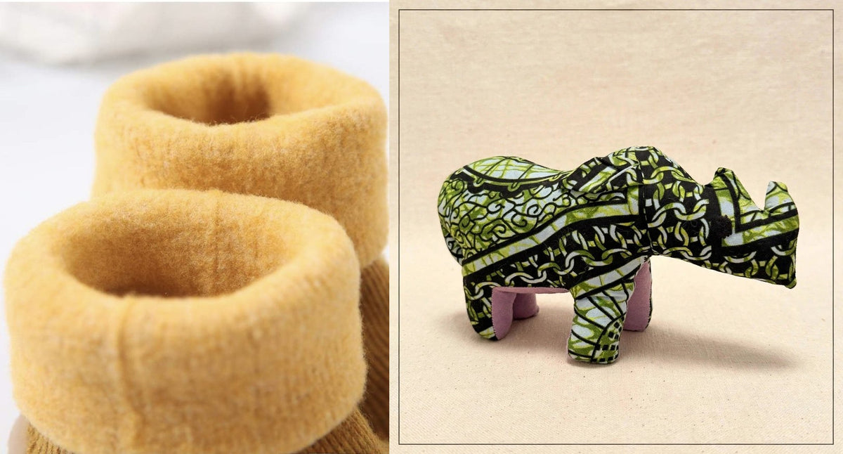 Sock shoes and safari friend gift set - Pumpkin spice sock shoes with the Rhino plush