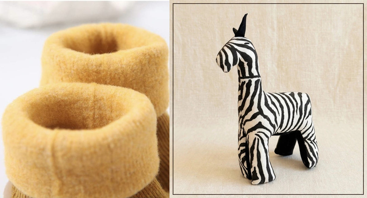 Sock shoes and safari friend gift set - Pumpkin spice sock shoes with the Zebra plush