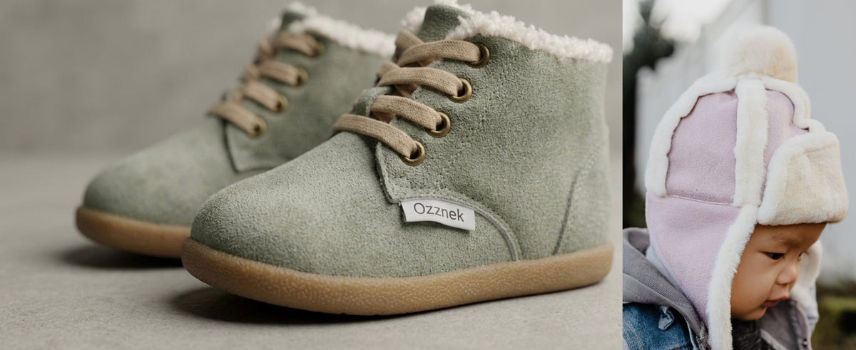 Terra winter gift set - Olive boots with the Mauve sherpa hat