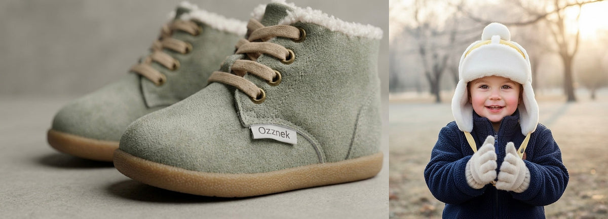 Terra winter gift set - Olive boots with the Pale yellow sherpa hat