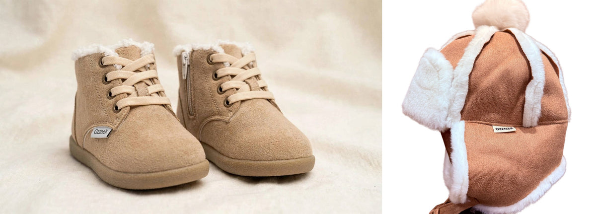Terra winter gift set - Tan boots with the Brown sherpa hat