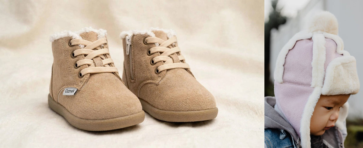Terra winter gift set - Tan boots with the Mauve sherpa hat