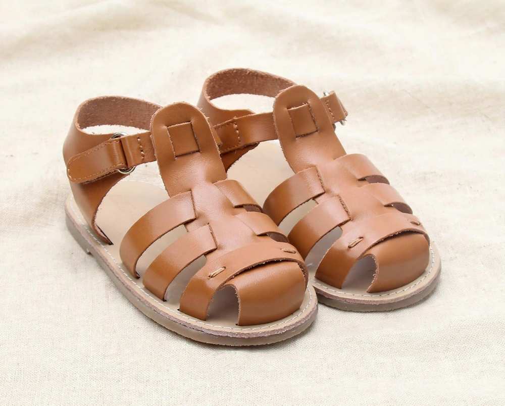 Kids' Italian Leather Sandals | Wide Toe Box & Flexible Sole for Toddlers on cream linen background — alternate view
