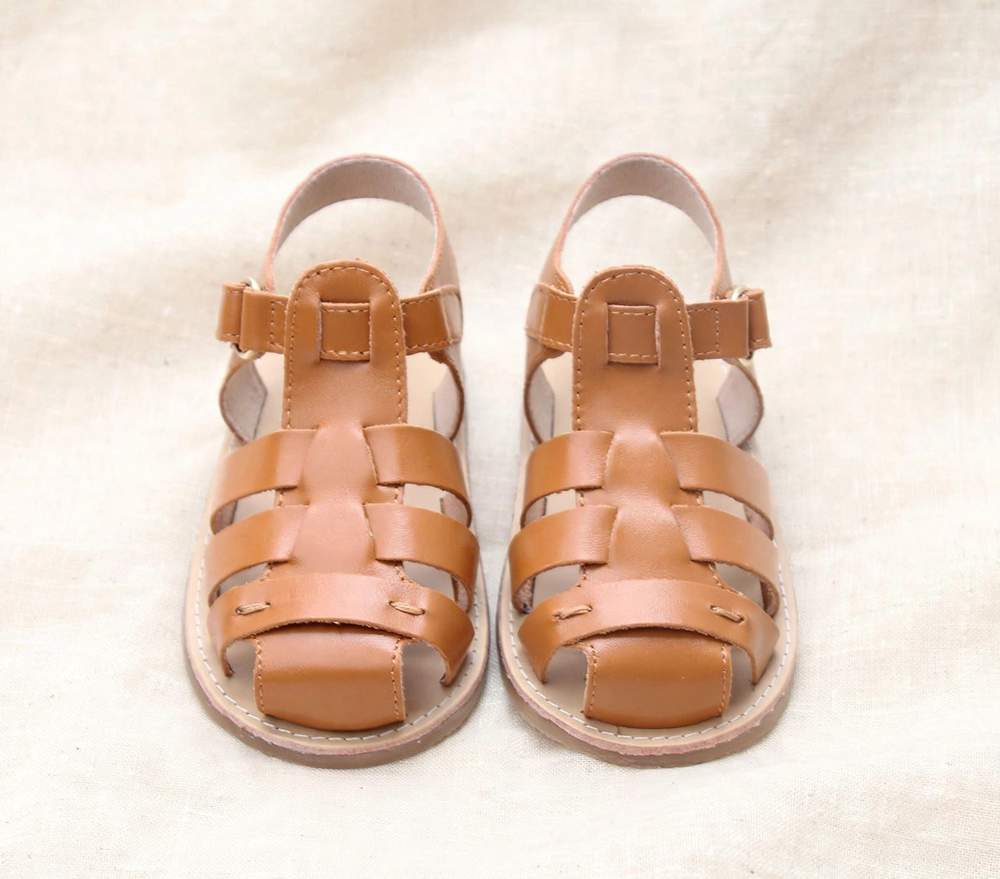 Kids' Italian Leather Sandals | Wide Toe Box & Flexible Sole for Toddlers| Venetian on cream linen background — view 7