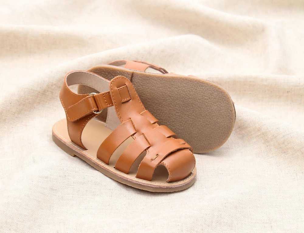 Kids' Italian Leather Sandals | Wide Toe Box & Flexible Sole for Toddlers| Venetian on cream linen background — view 9